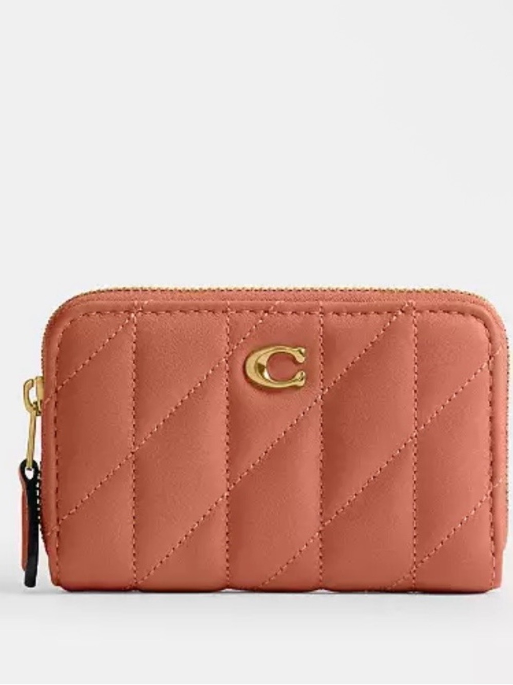 Coach Quilted Zip Card Case Wallet - peach